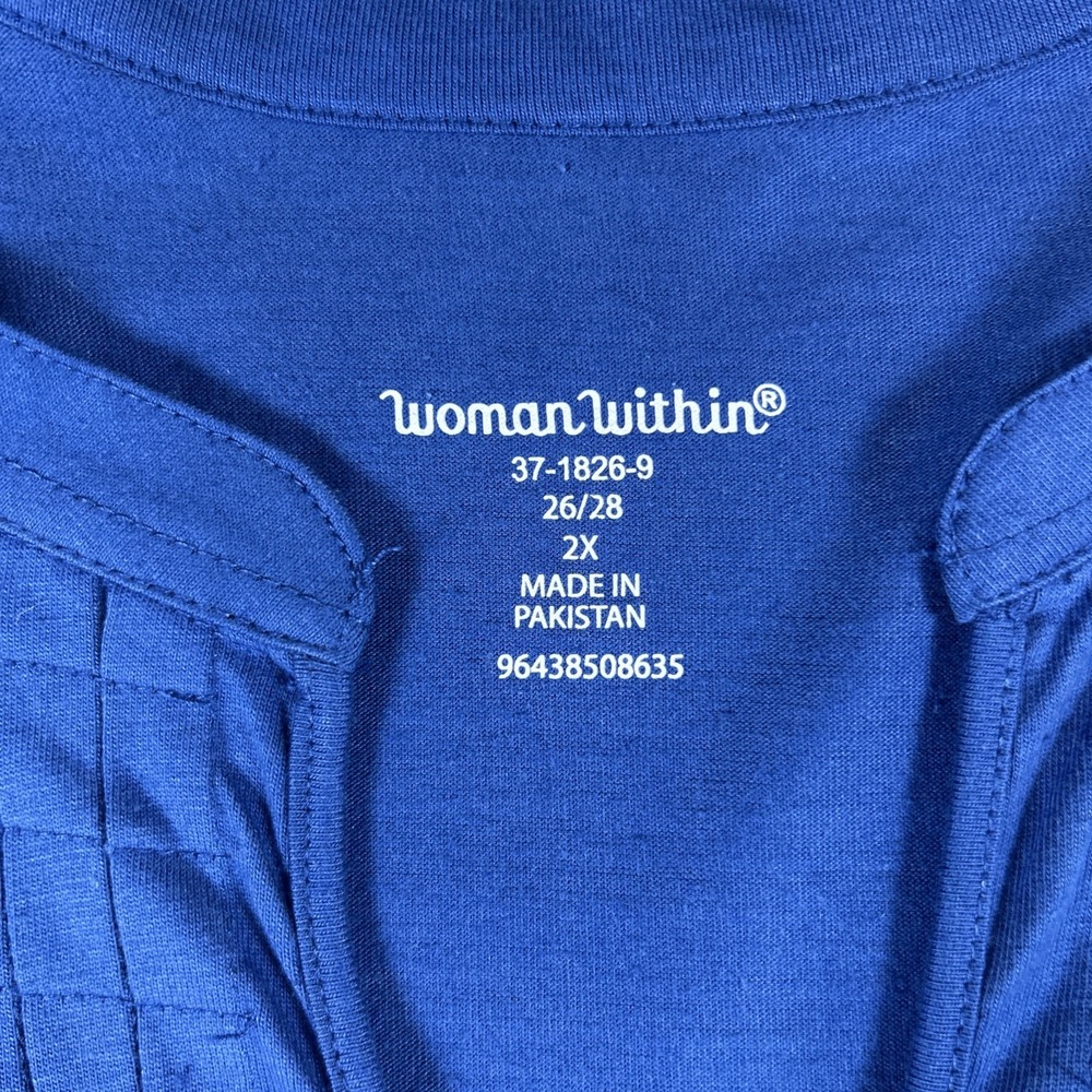 Woman Within Tunic Women's 2X Royal Blue 7 Day Layered Look Roll Tab Sleeve - Picture 5 of 5